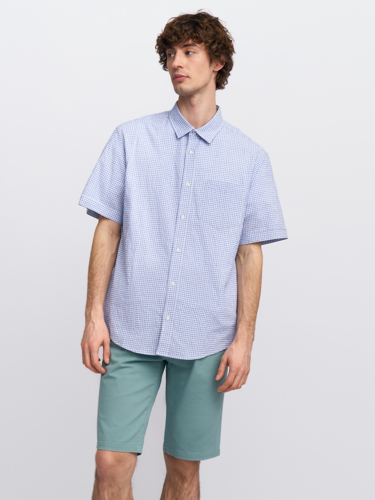 Рубашка из хлопка в клетку с коротким рукавом