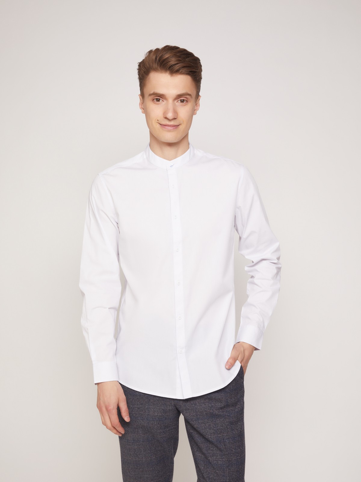 Рубашка с воротником-стойкой zolla 21132217Y012, цвет белый, размер XS - фото 2