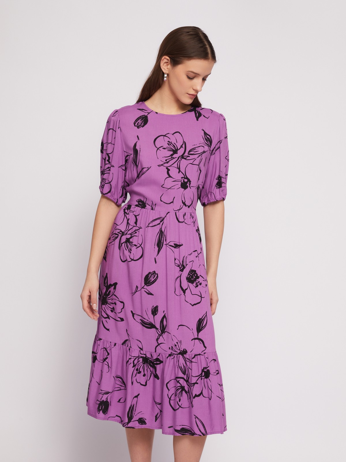 Ярусное платье миди с цветочным принтом zolla 02421827Y102, размер XS
