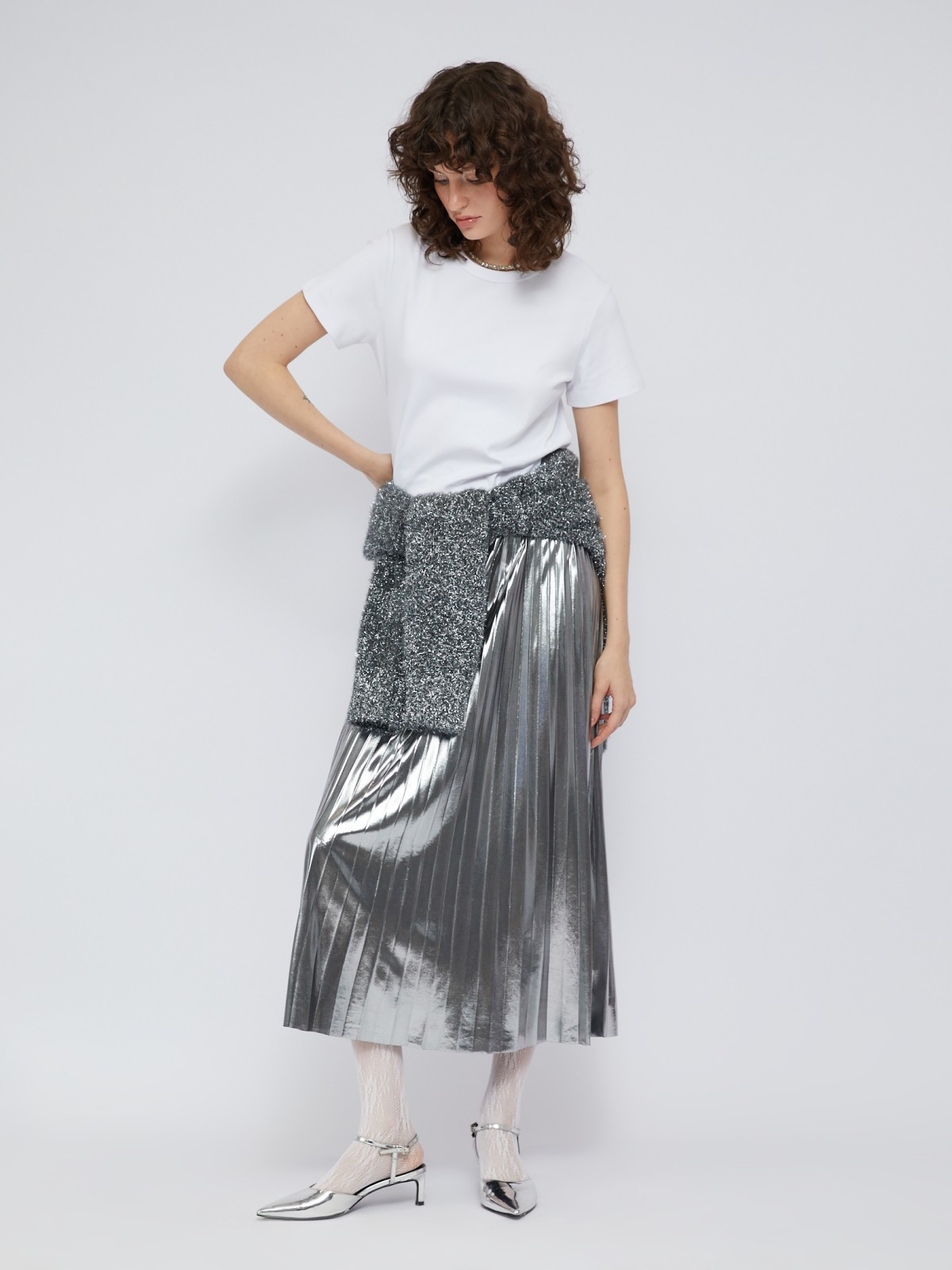 Юбка плиссе с серебряным блеском на резинке