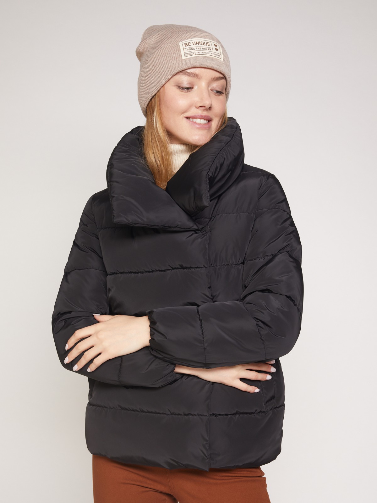 Тёплая куртка с высоким воротником-стойкой zolla 021335102054, цвет черный, размер XS - фото 4