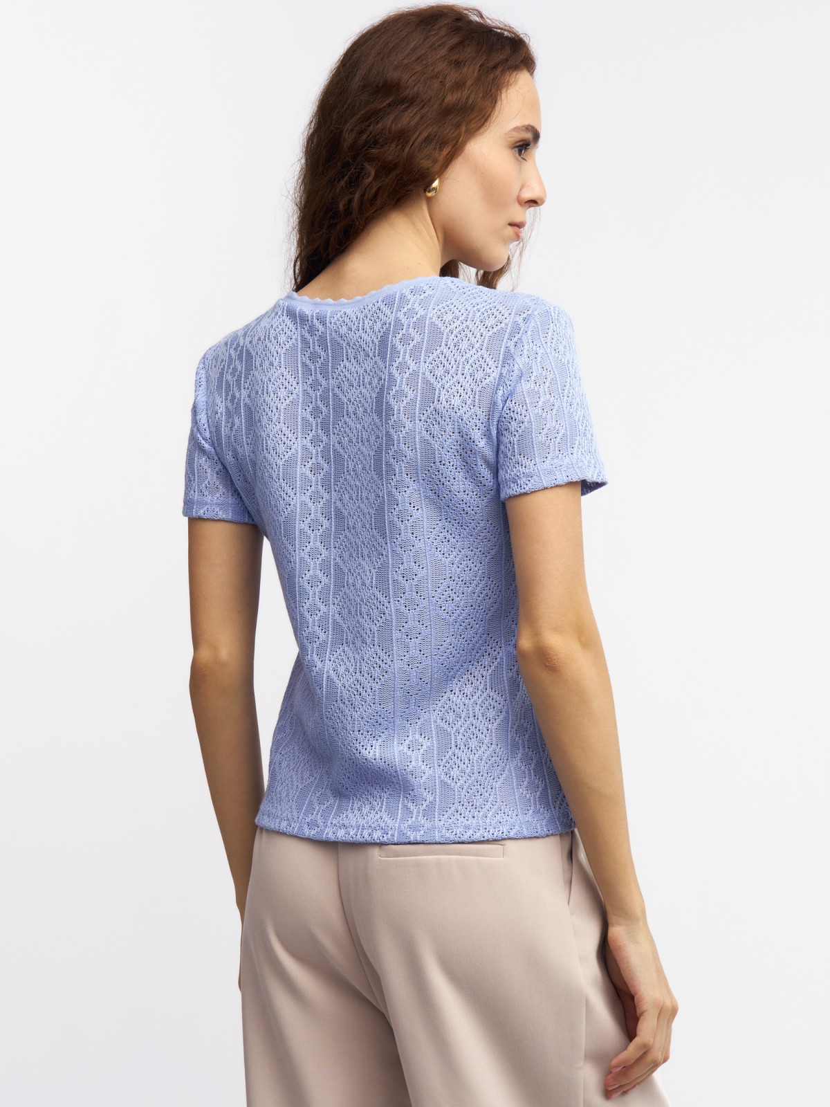 Футболка-топ из ажурного вязаного трикотажа