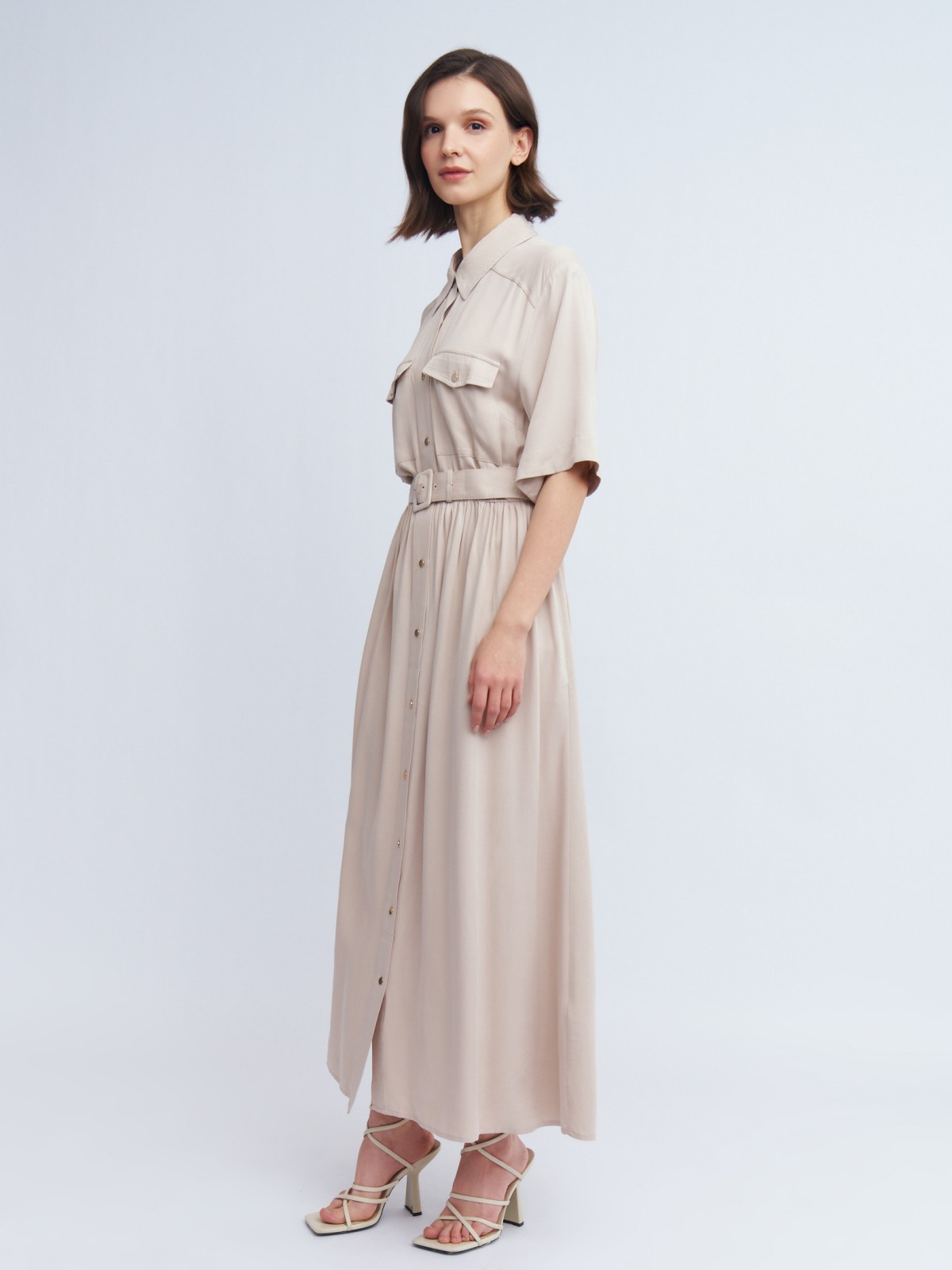 Платье-рубашка из вискозы с ремнём