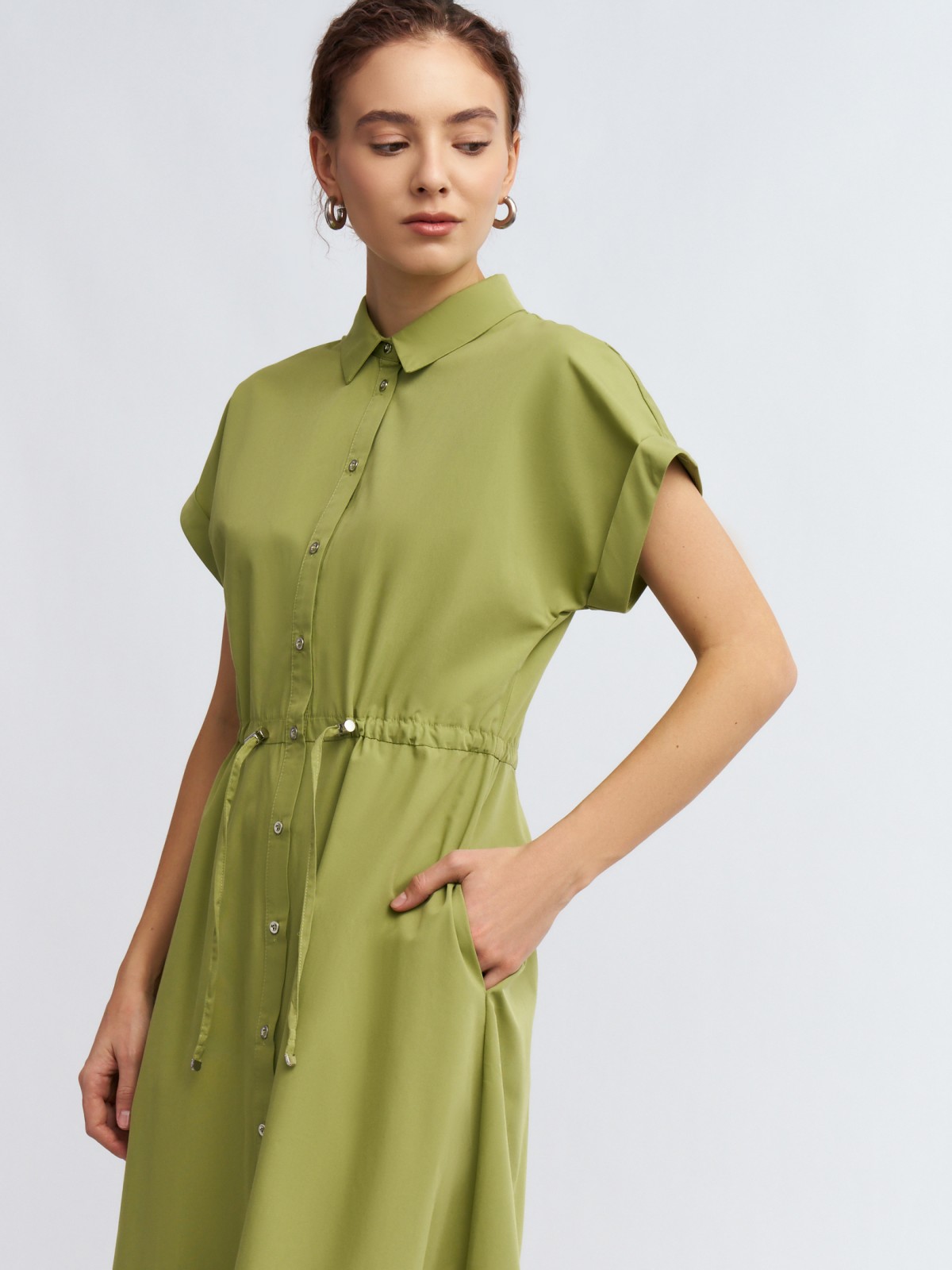 Платье-рубашка миди на кулиске