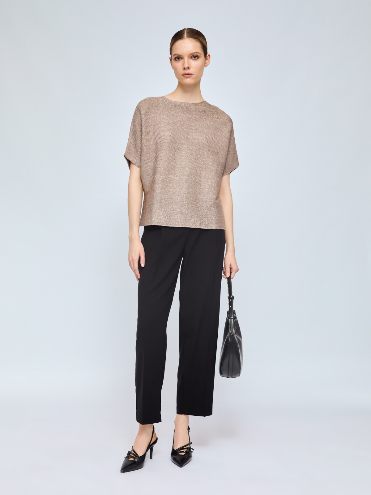 Блестящий джемпер с люрексом и с коротким рукавом