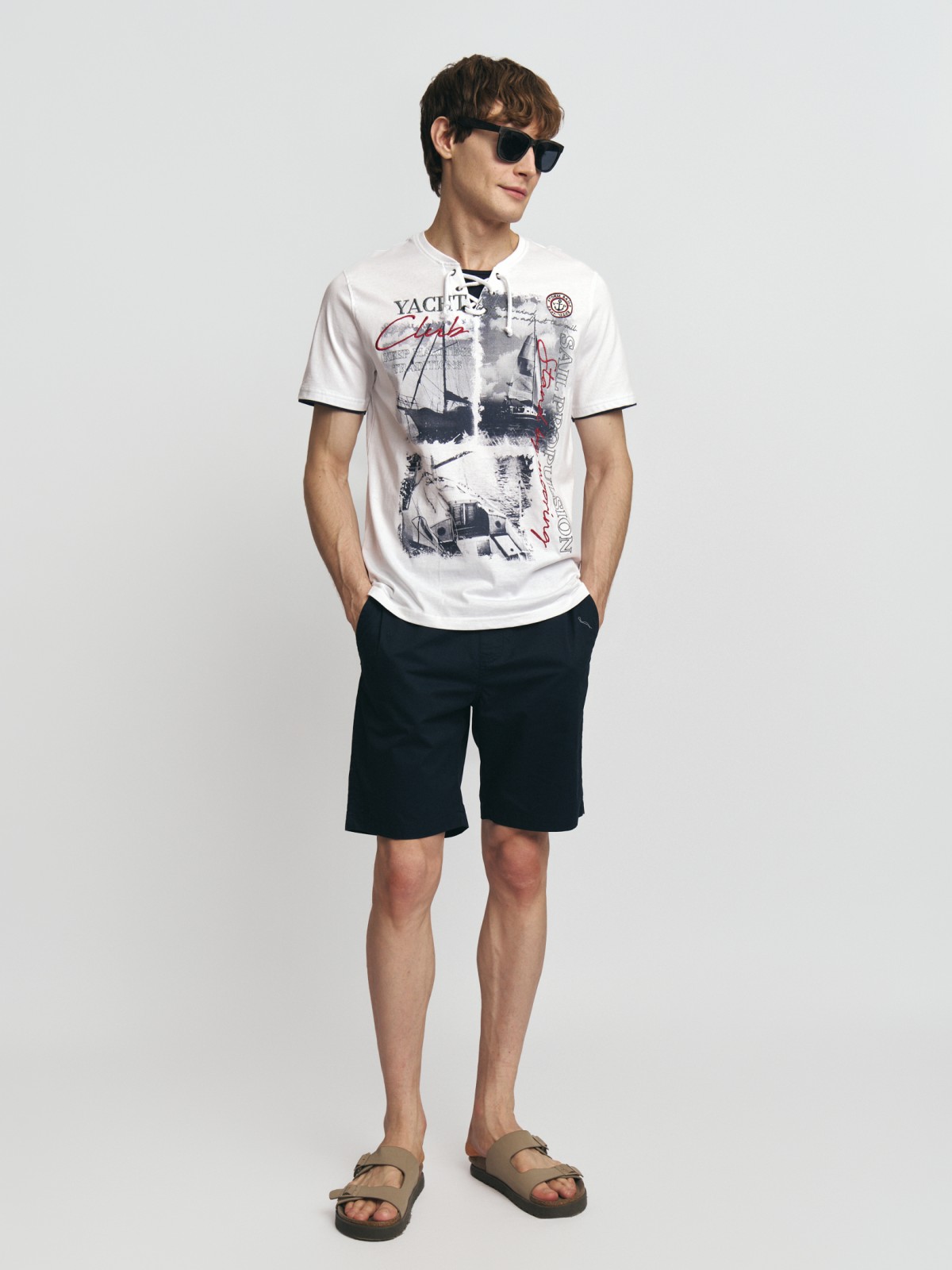 Футболка хенли из хлопка с принтом