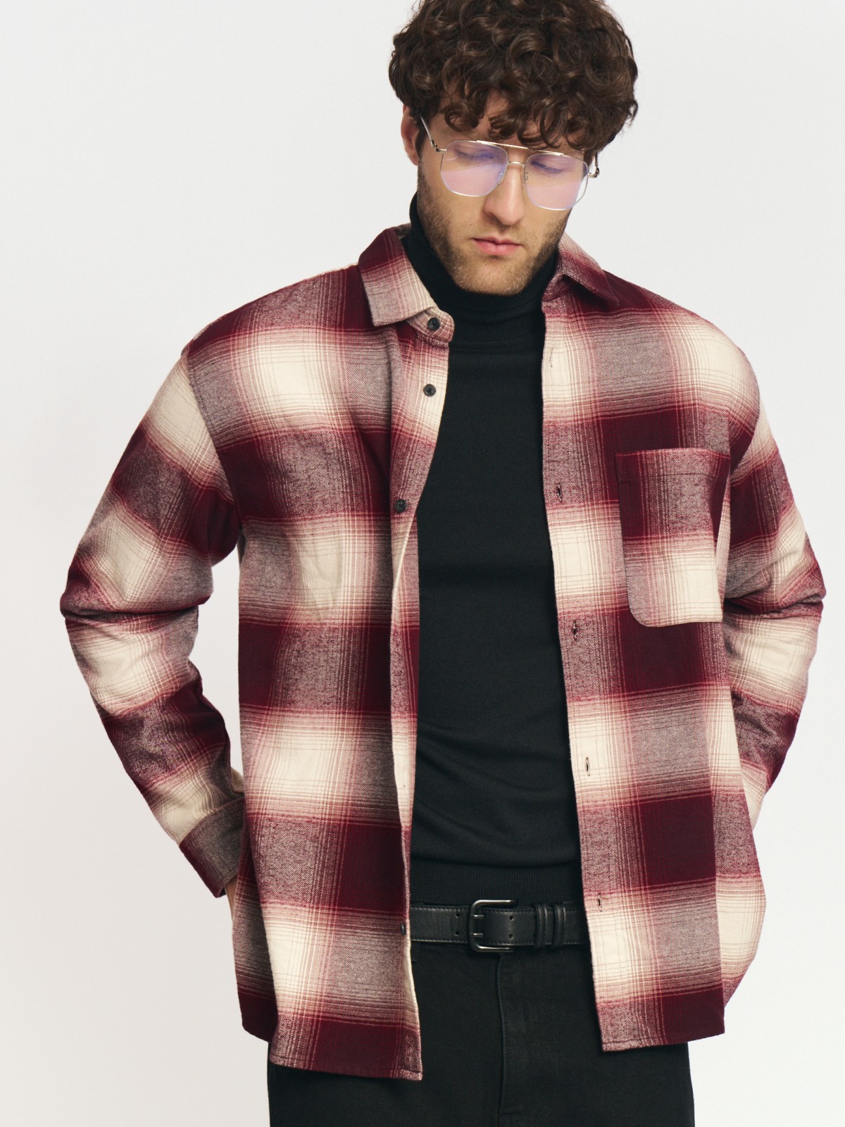 Рубашка из хлопка с длинным рукавом и узором в клетку