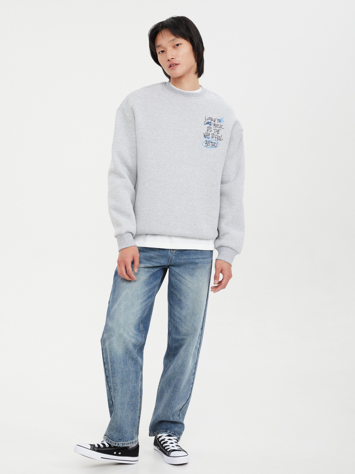 Трикотажный свитшот с принтом-надписью на спине