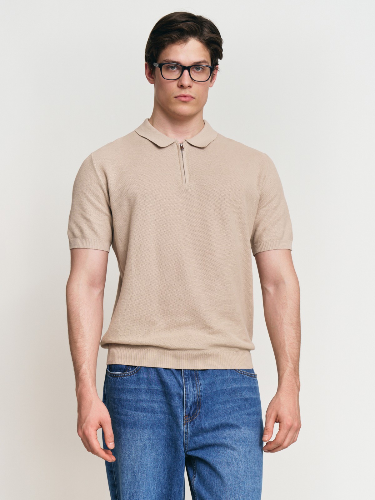 Трикотажный джемпер поло из хлопка с коротким рукавом