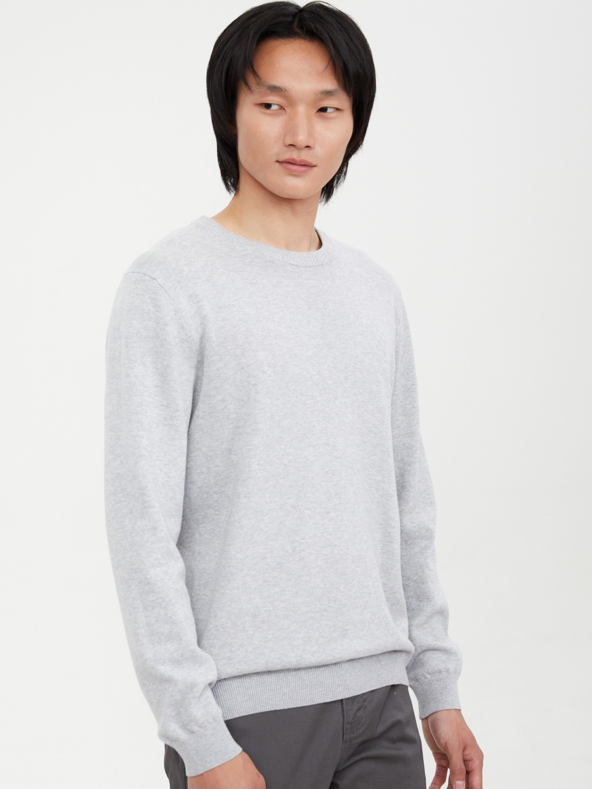 Тонкий трикотажный джемпер из хлопка с длинным рукавом