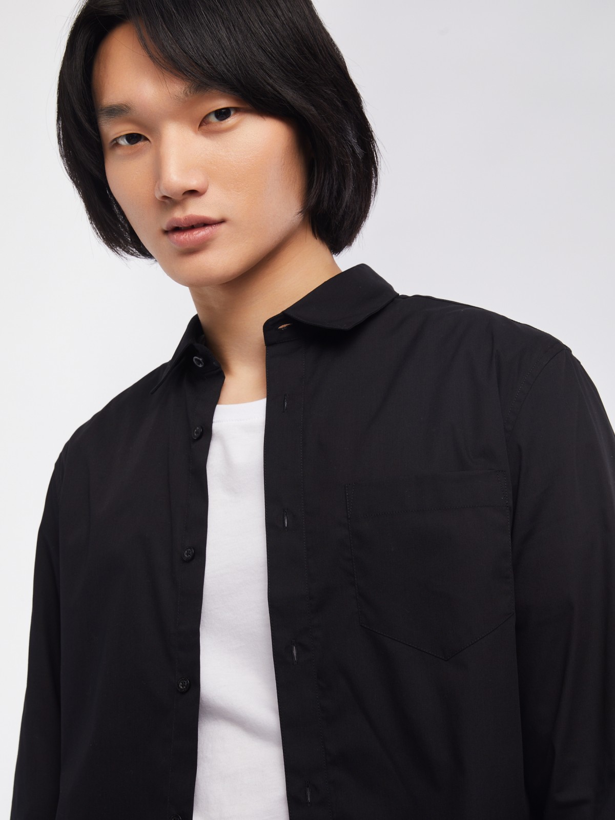 Офисная рубашка прямого силуэта с карманом zolla 014112162112, цвет черный, размер S - фото 3