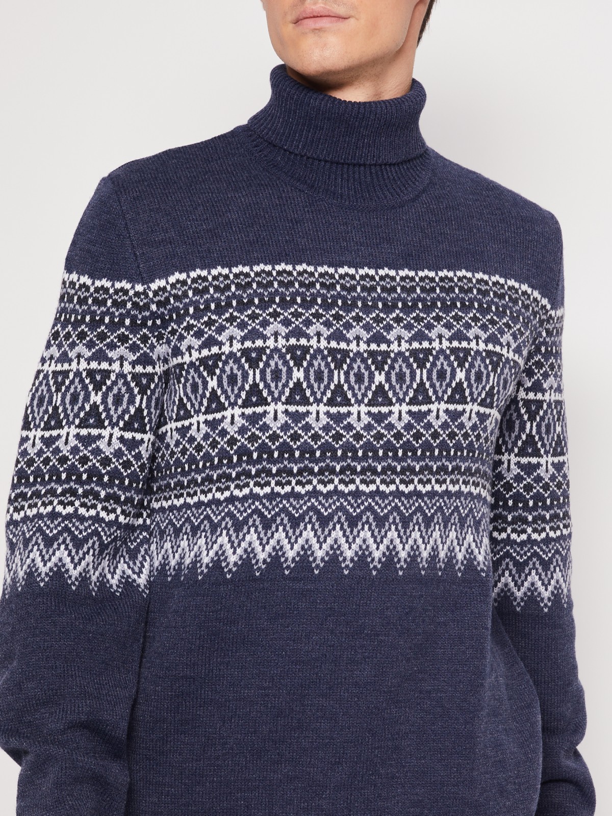 Вязаный свитер с узором zolla 011436143503, цвет голубой, размер S - фото 6