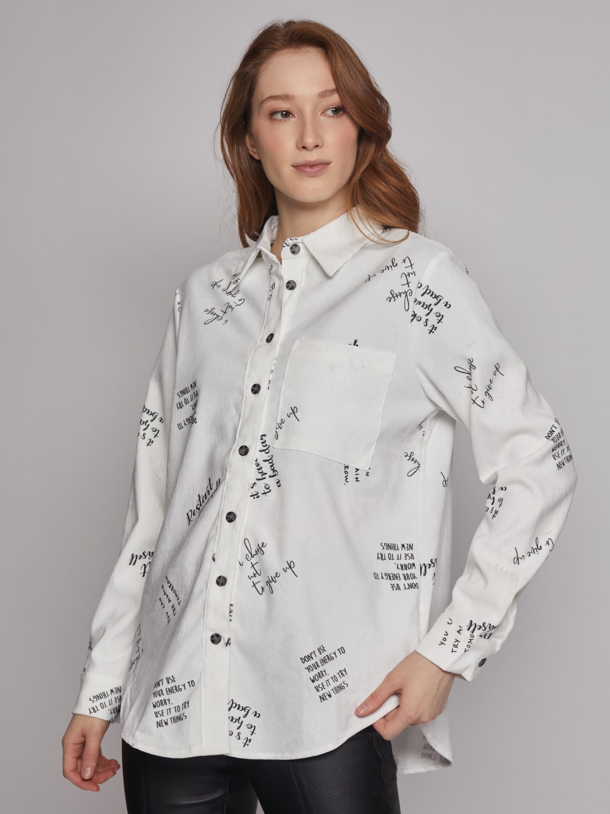 Верхняя рубашка из вельвета с надписями zolla 222311159021, цвет белый, размер XS - фото 3