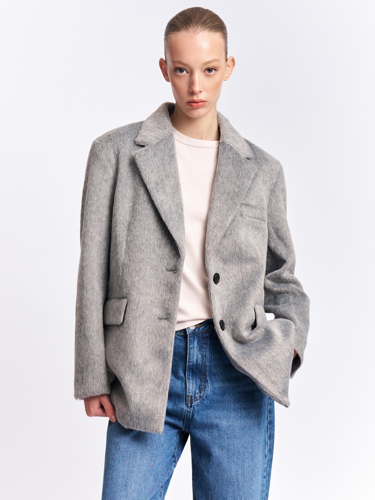 Тёплое пальто-пиджак однобортное