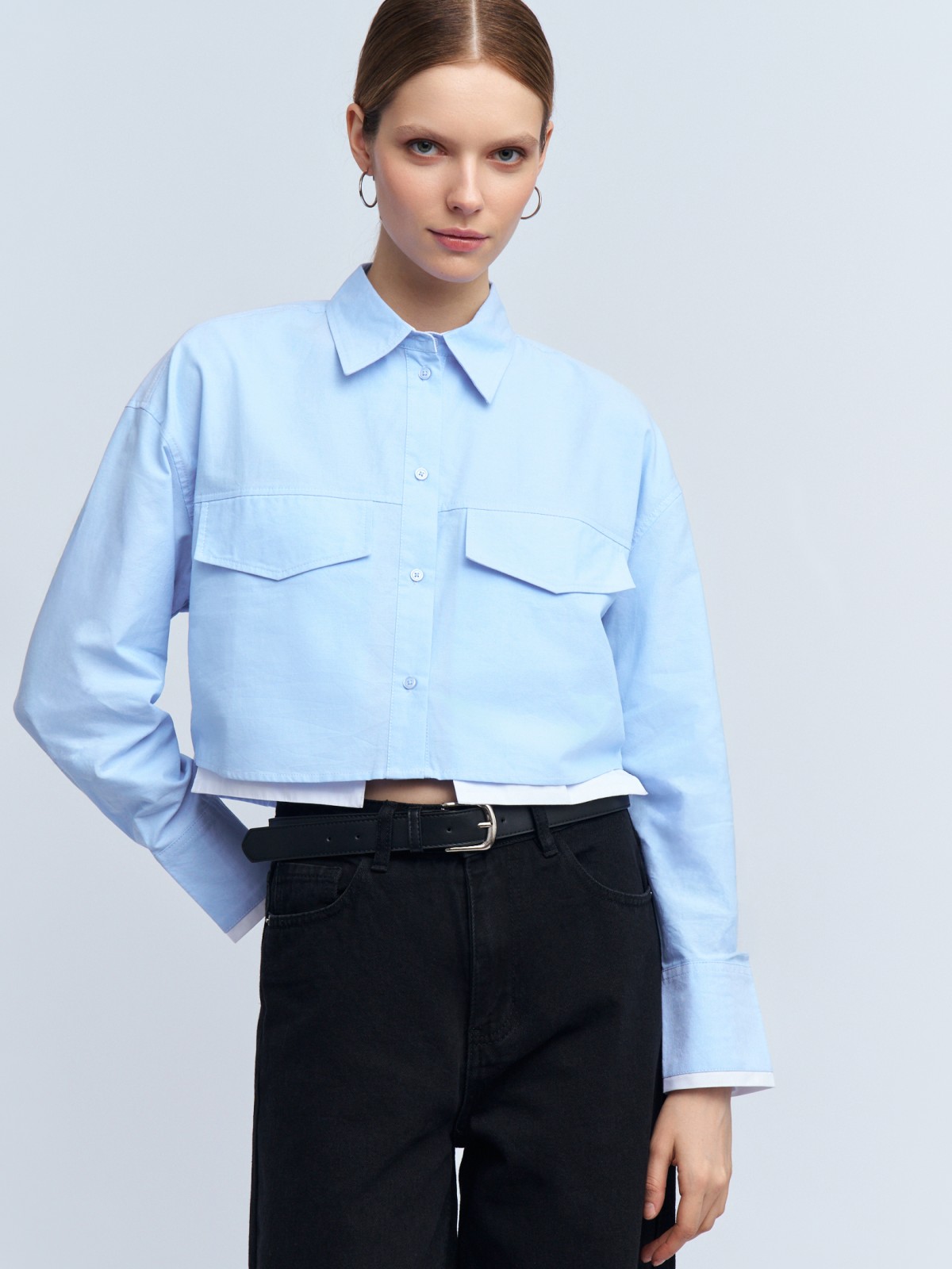 Укороченная рубашка с имитацией нижнего слоя