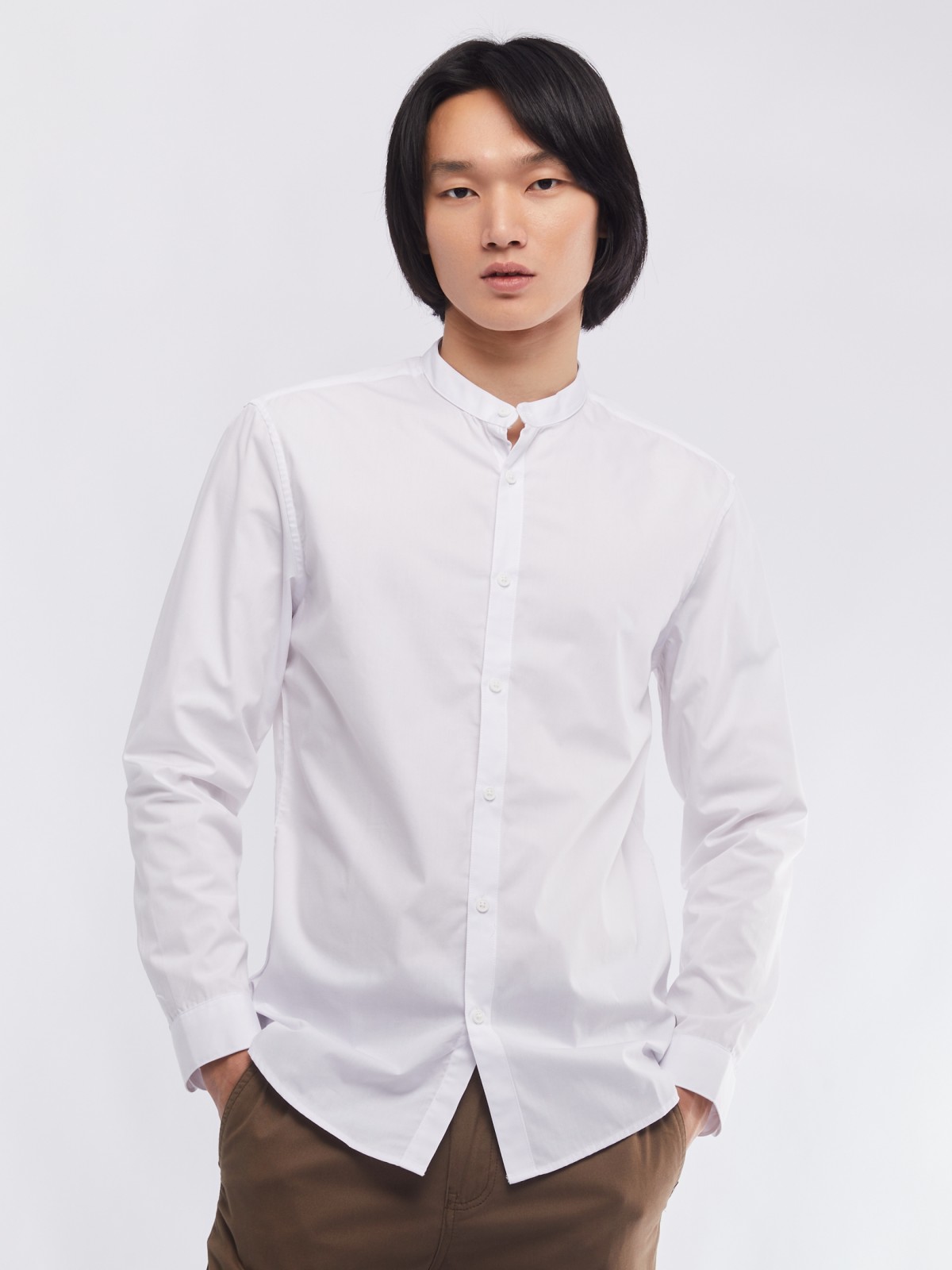Офисная рубашка с воротником-стойкой и длинным рукавом zolla 01411217W072, цвет белый, размер M - фото 3