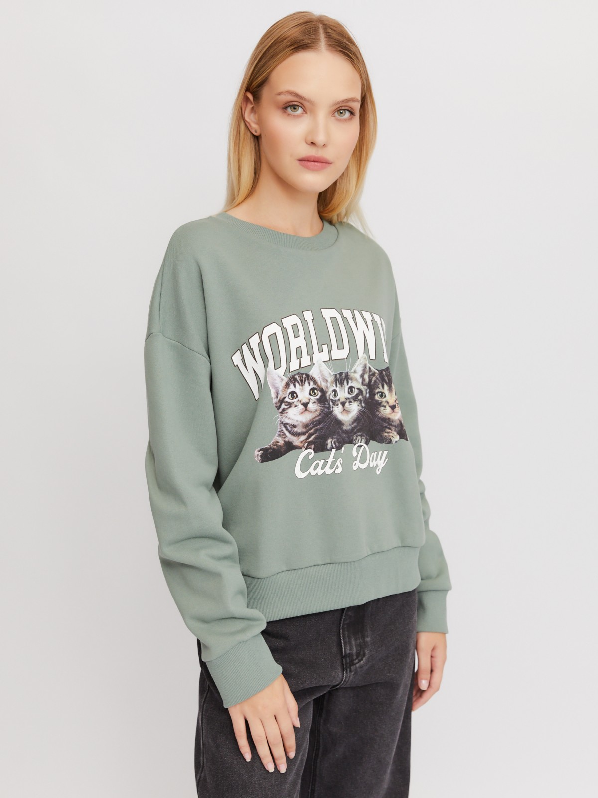 Утеплённый свитшот из хлопка с принтом