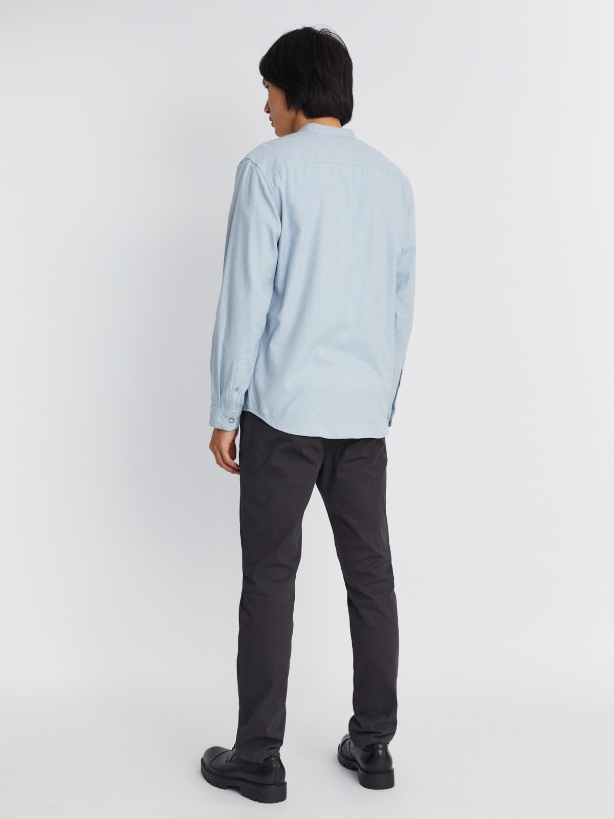 Фланелевая рубашка из хлопка с воротником-стойкой и длинным рукавом zolla 013332162013, цвет светло-голубой, размер S - фото 6