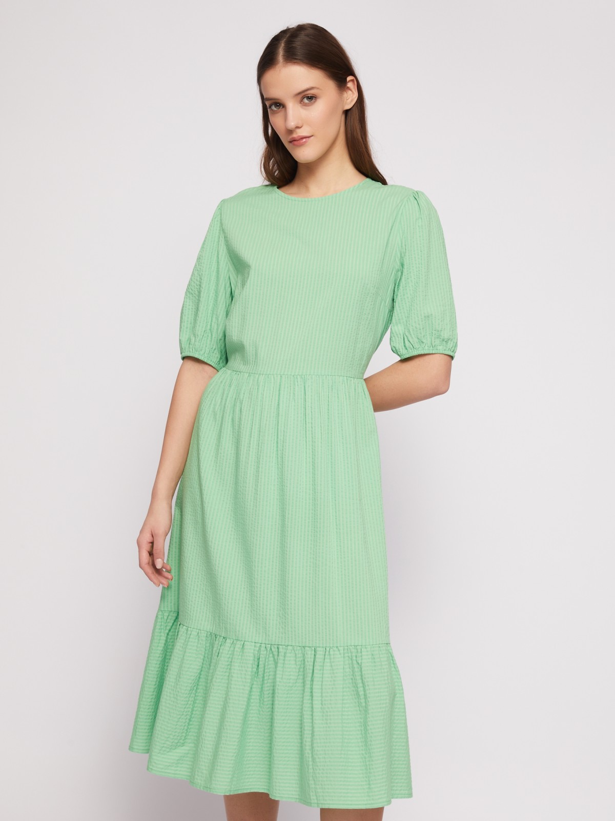Ярусное платье миди с воланом zolla 02421827Y172, цвет зеленый, размер L - фото 1