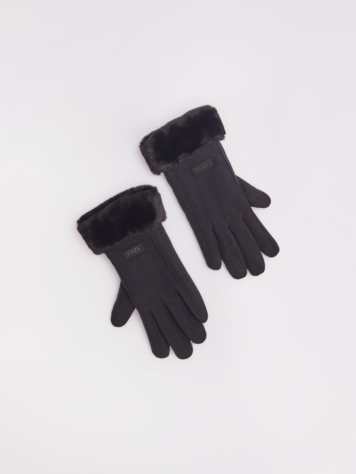 Тёплые перчатки с опушкой из экомеха и начёсом zolla 023429659025, цвет черный, размер S - фото 4
