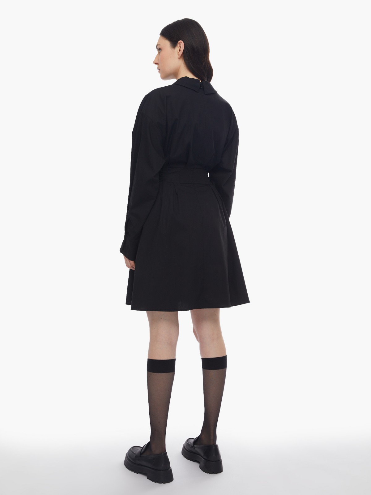 Платье длины мини из хлопка со шнуровкой на талии zolla 024138239291, цвет черный, размер XS - фото 5