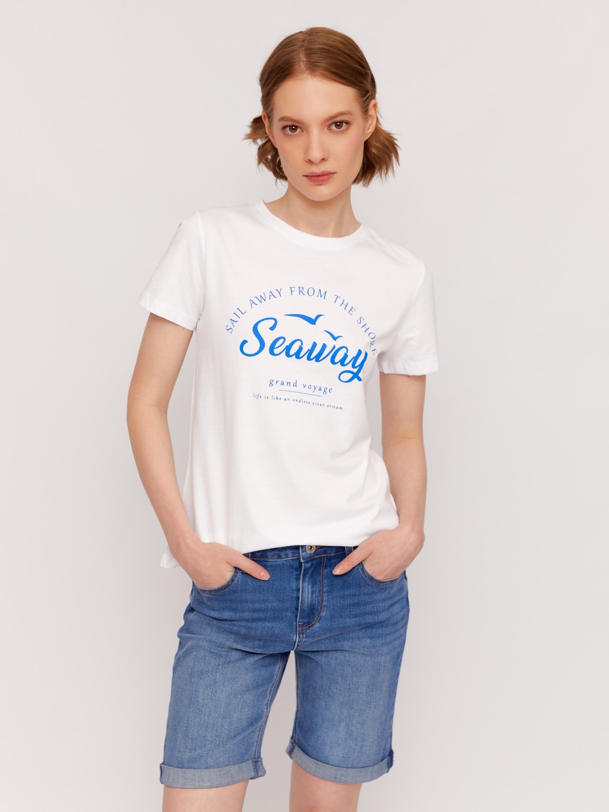 Футболка из хлопка с коротким рукавом и надписью