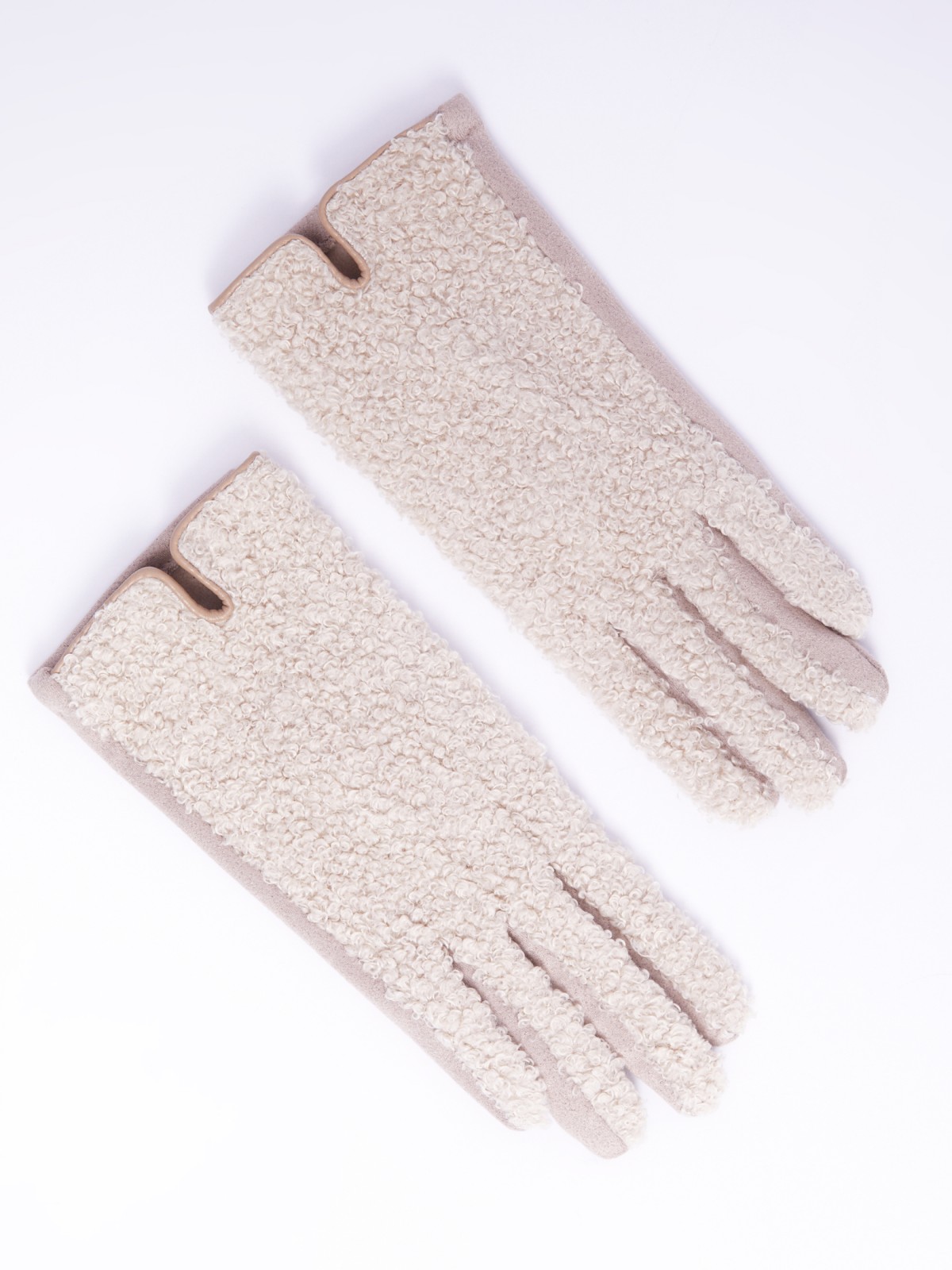 Утеплённые перчатки из искусственного меха с функцией Touch Screen zolla 023339659015, цвет бежевый, размер S