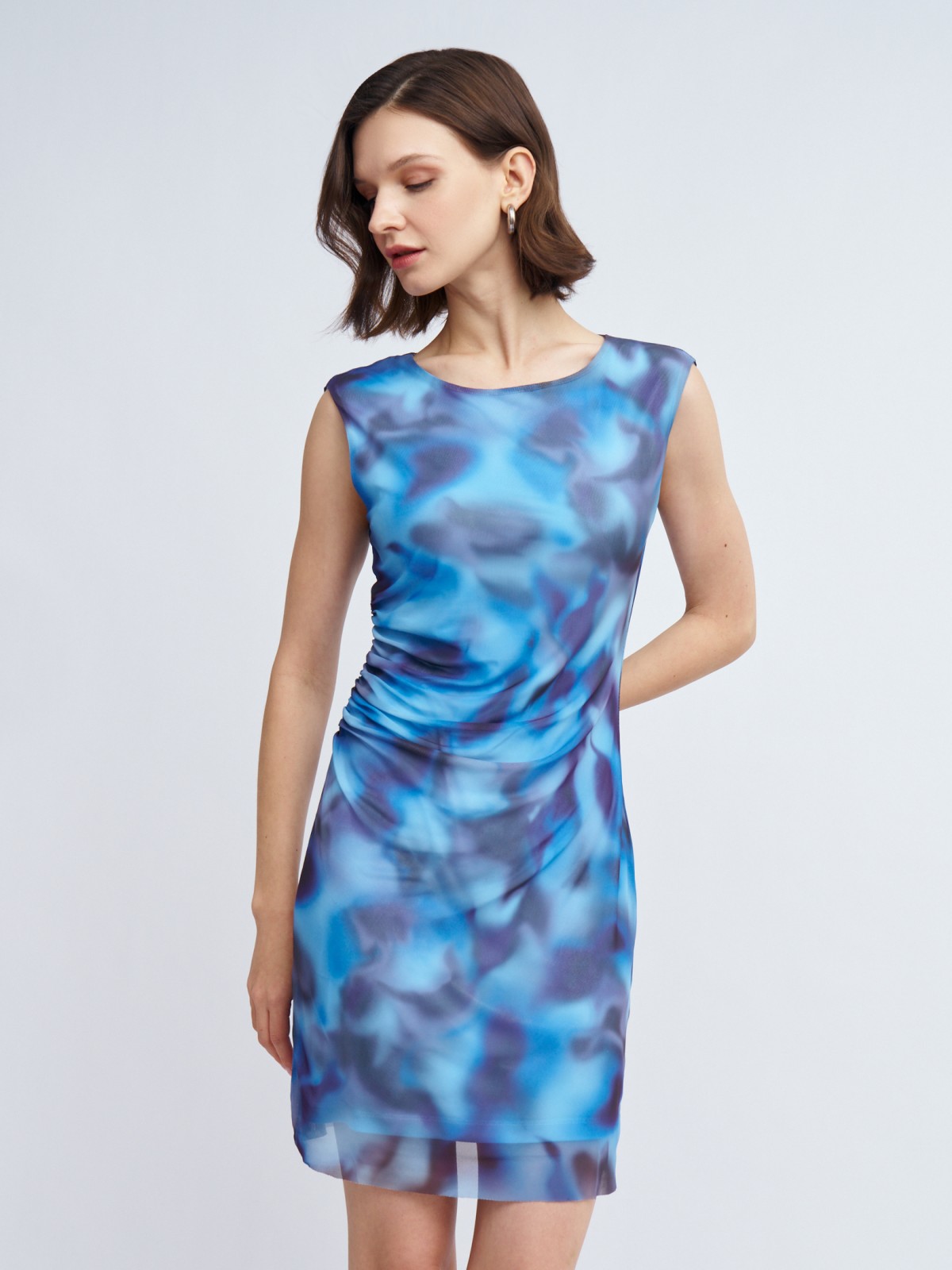 Платье без рукавов из сетки с драпировкой