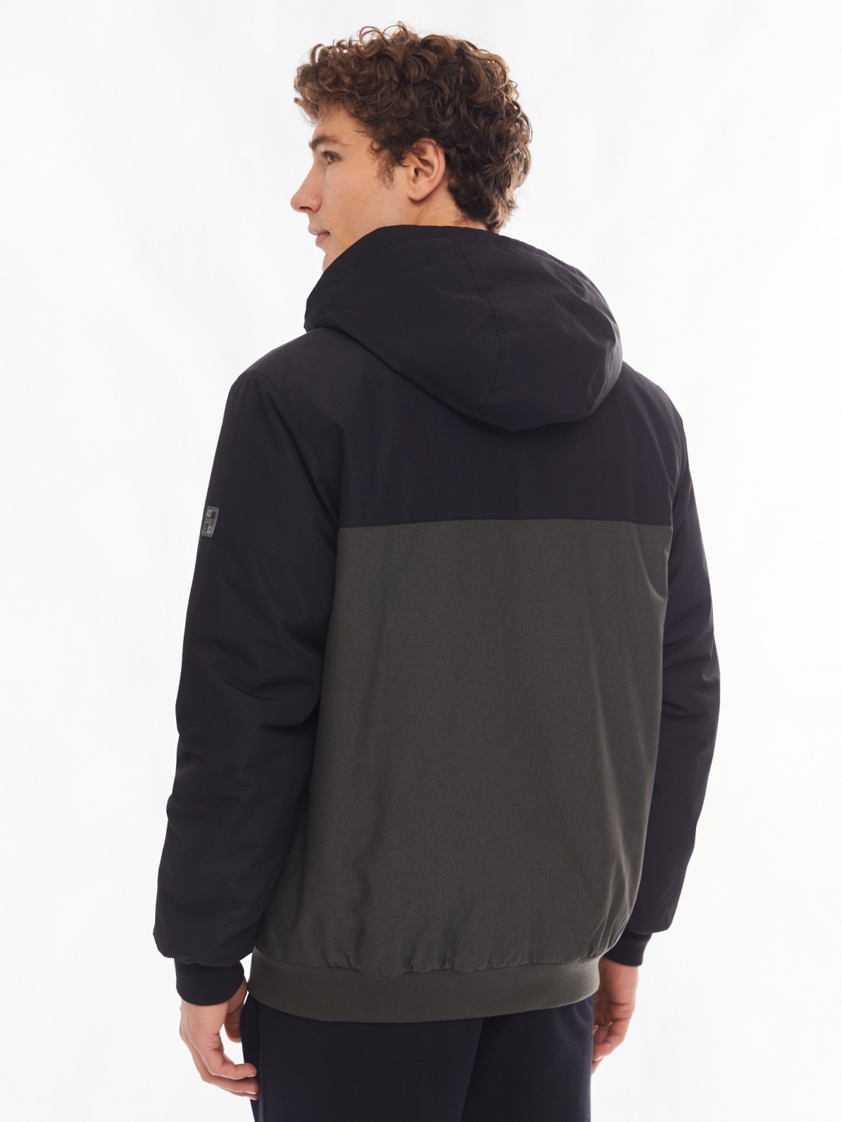 Утеплённая куртка-бомбер на синтепоне с капюшоном zolla 01412510L034, цвет хаки, размер M - фото 6