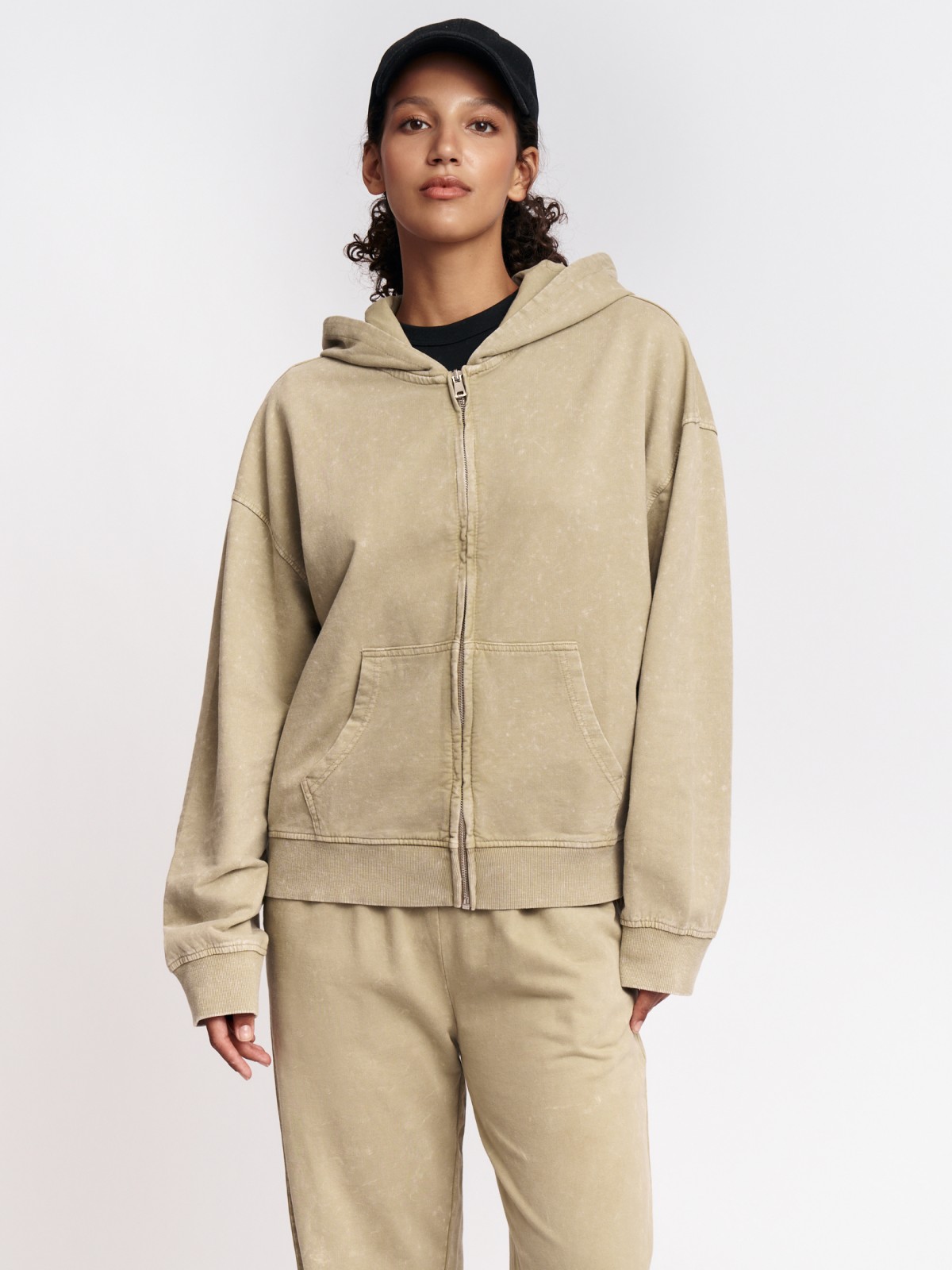 Толстовка из хлопка на молнии с капюшоном