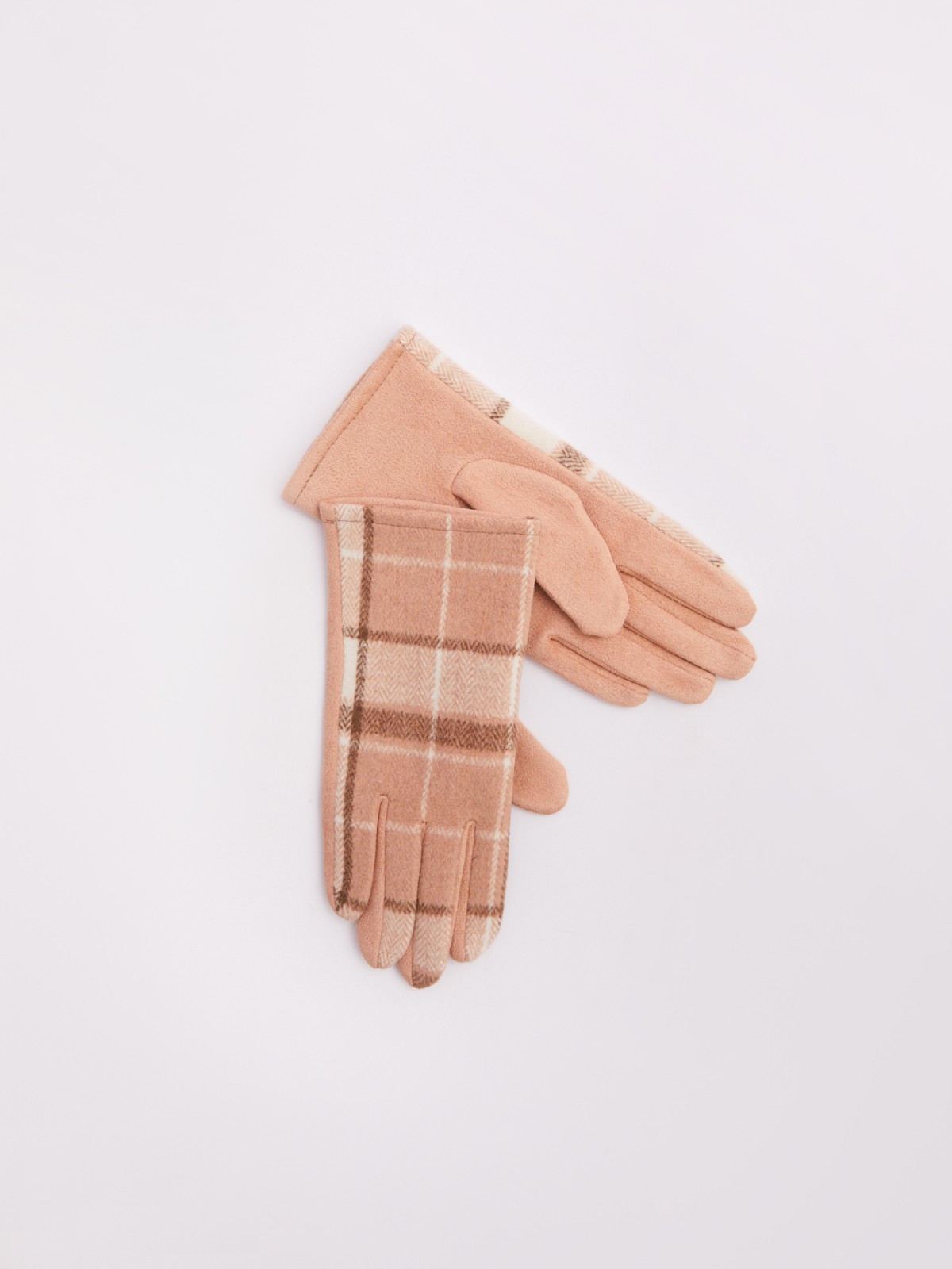 Тёплые перчатки в клетку с начёсом внутри