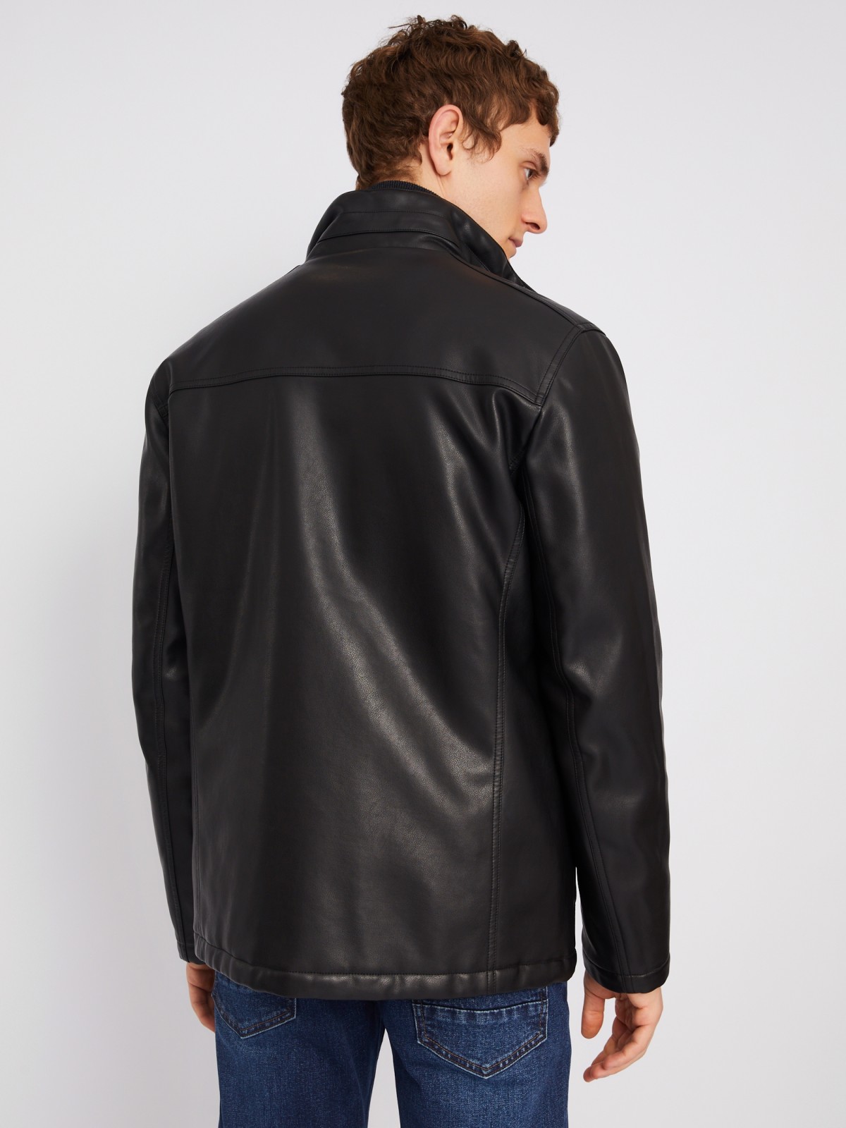 Утеплённая куртка из экокожи на синтепоне с воротником-стойкой zolla 013335102044, цвет черный, размер XXXL - фото 5