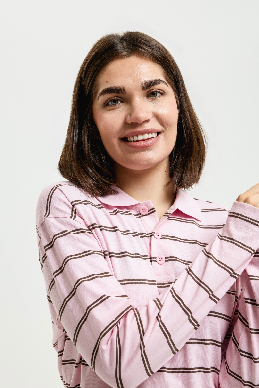 Лонгслив поло из хлопка в полоску