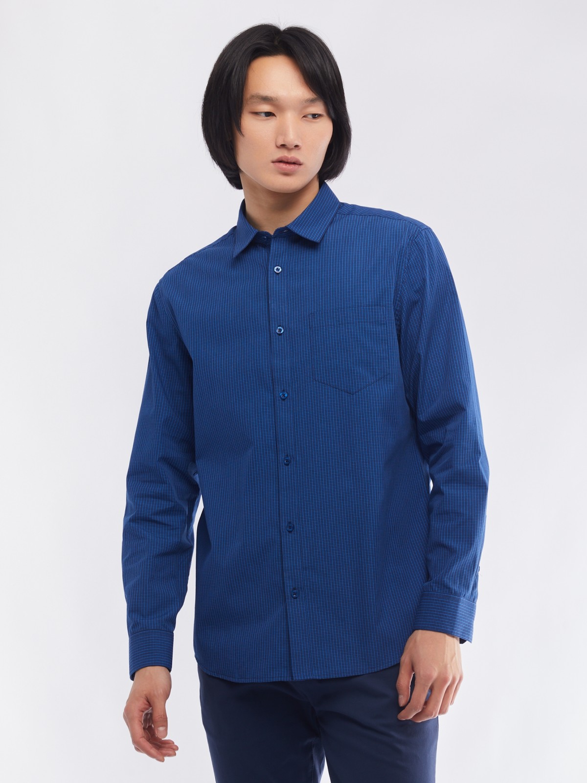 Офисная рубашка прямого силуэта с узором в клетку zolla 014112159062, цвет голубой, размер M - фото 5