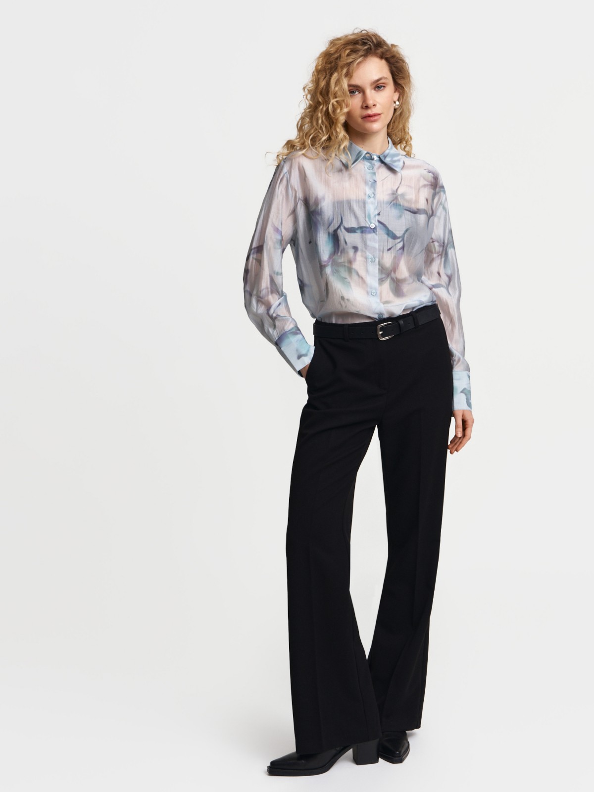 Свободная рубашка из органзы с принтом