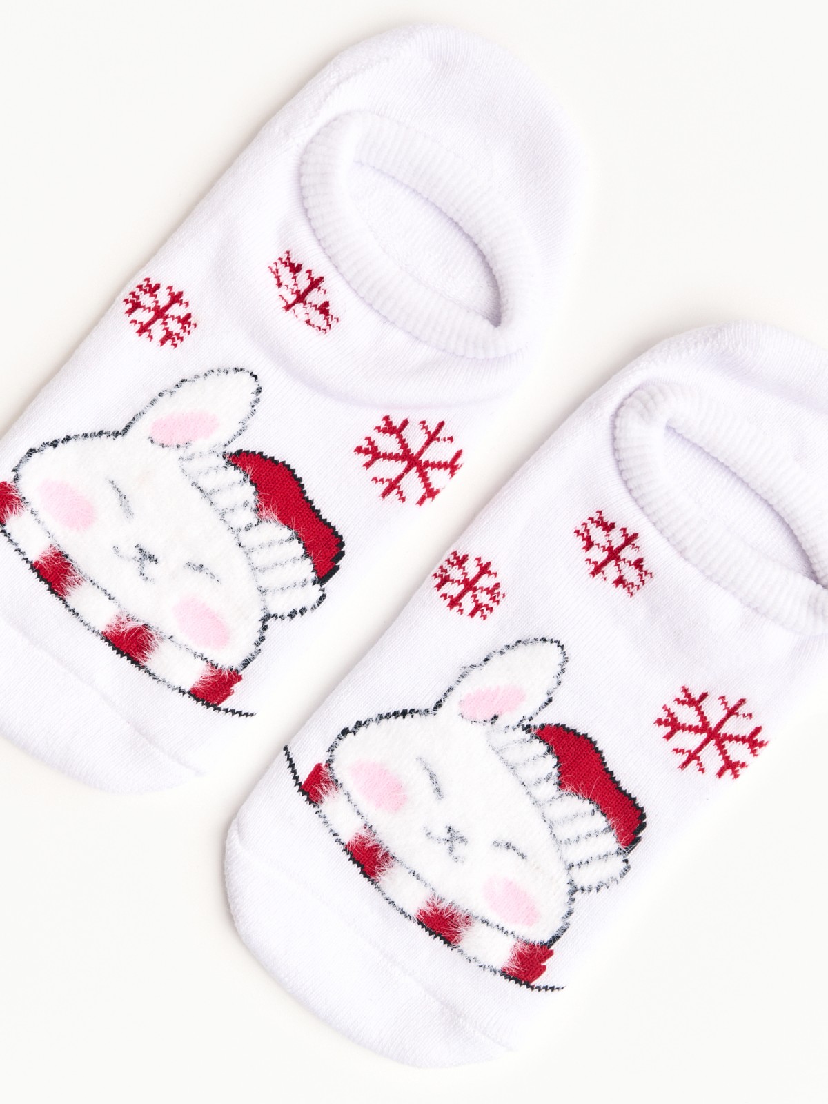 Тёплые махровые носки-подследники с новогодним рисунком