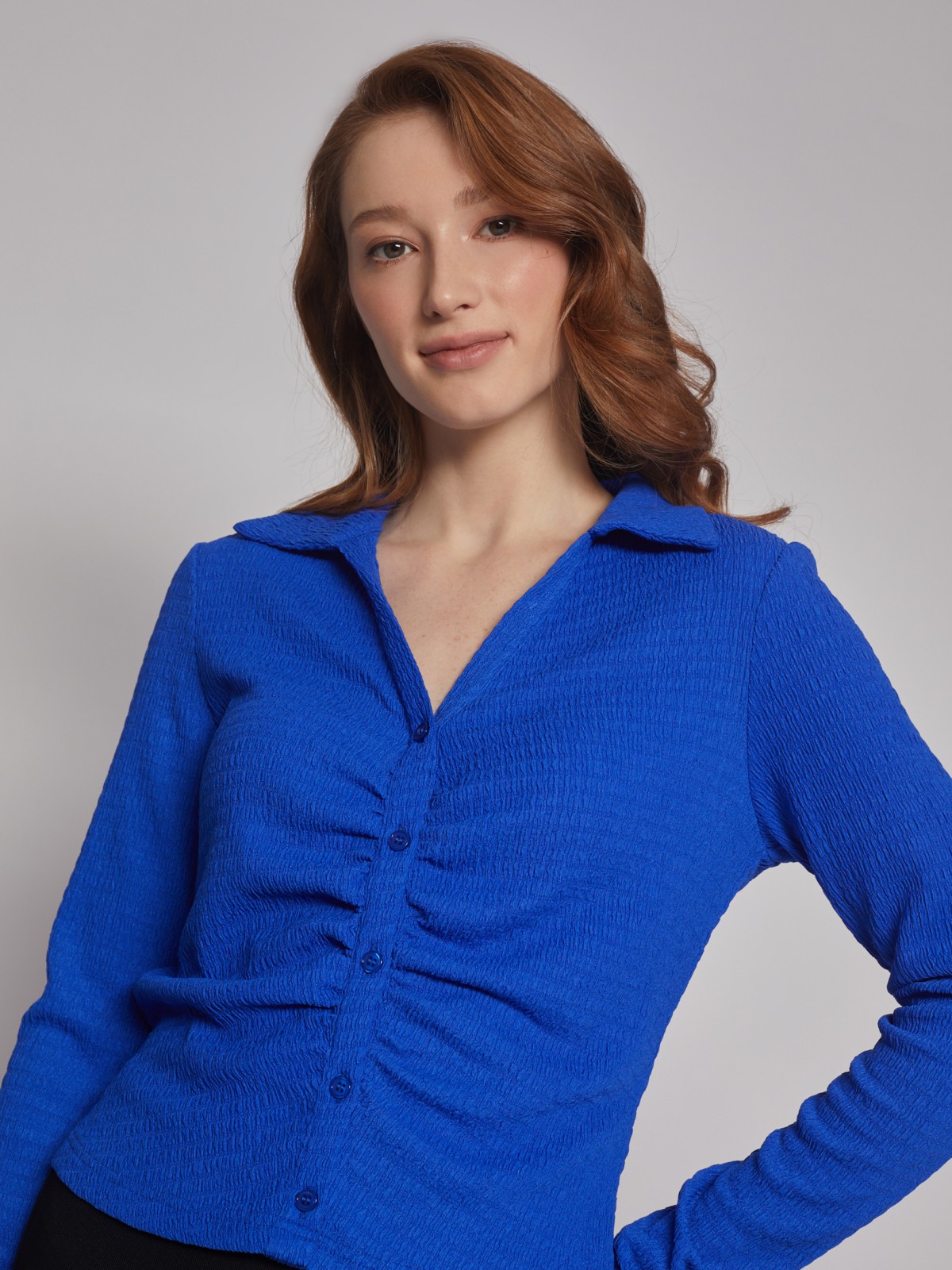 Блузка-рубашка с драпировкой zolla 22313112L251, цвет голубой, размер XXS - фото 5