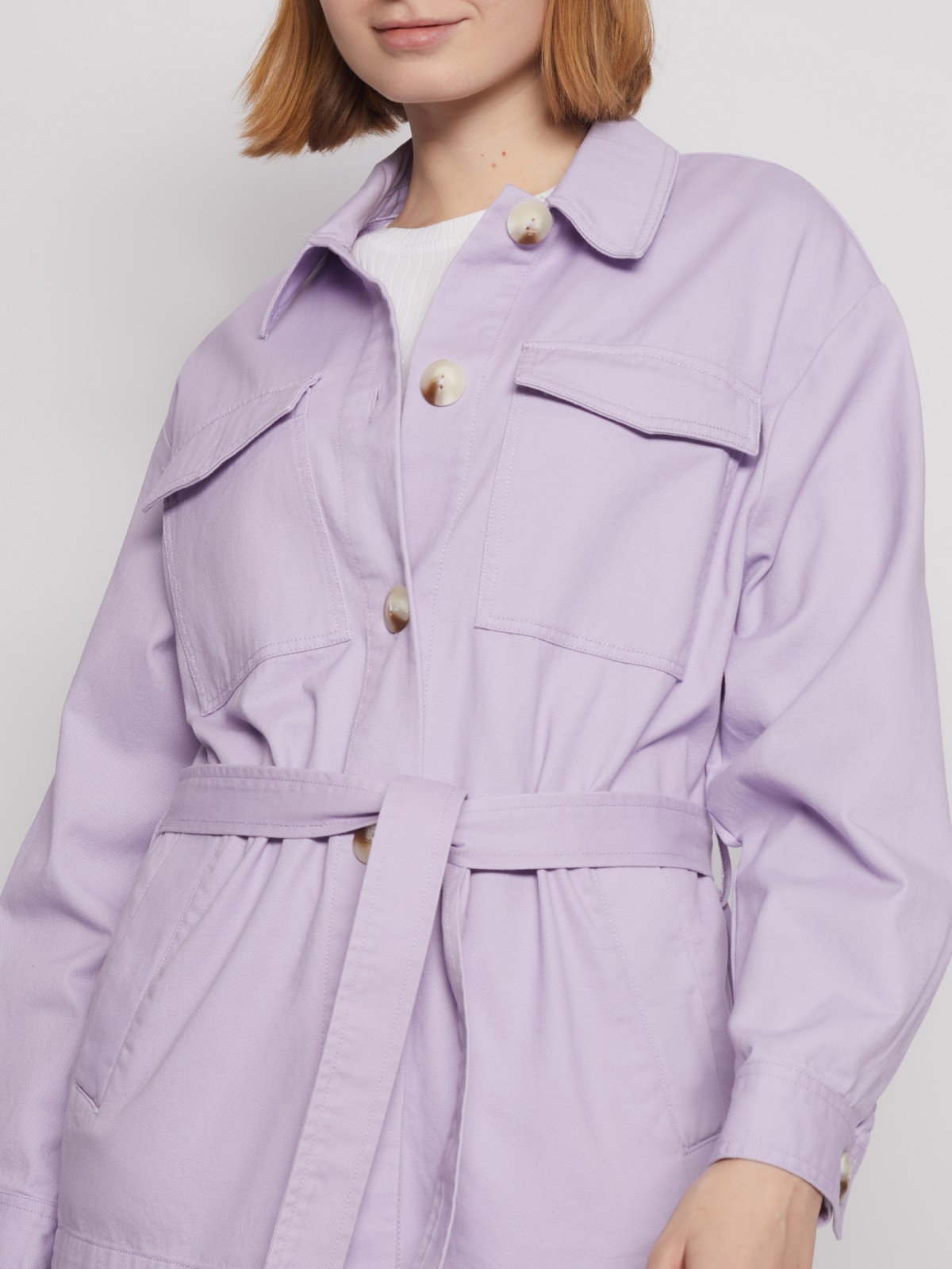 Куртка-рубашка с поясом zolla 02221547Z043, цвет лиловый, размер XS - фото 3