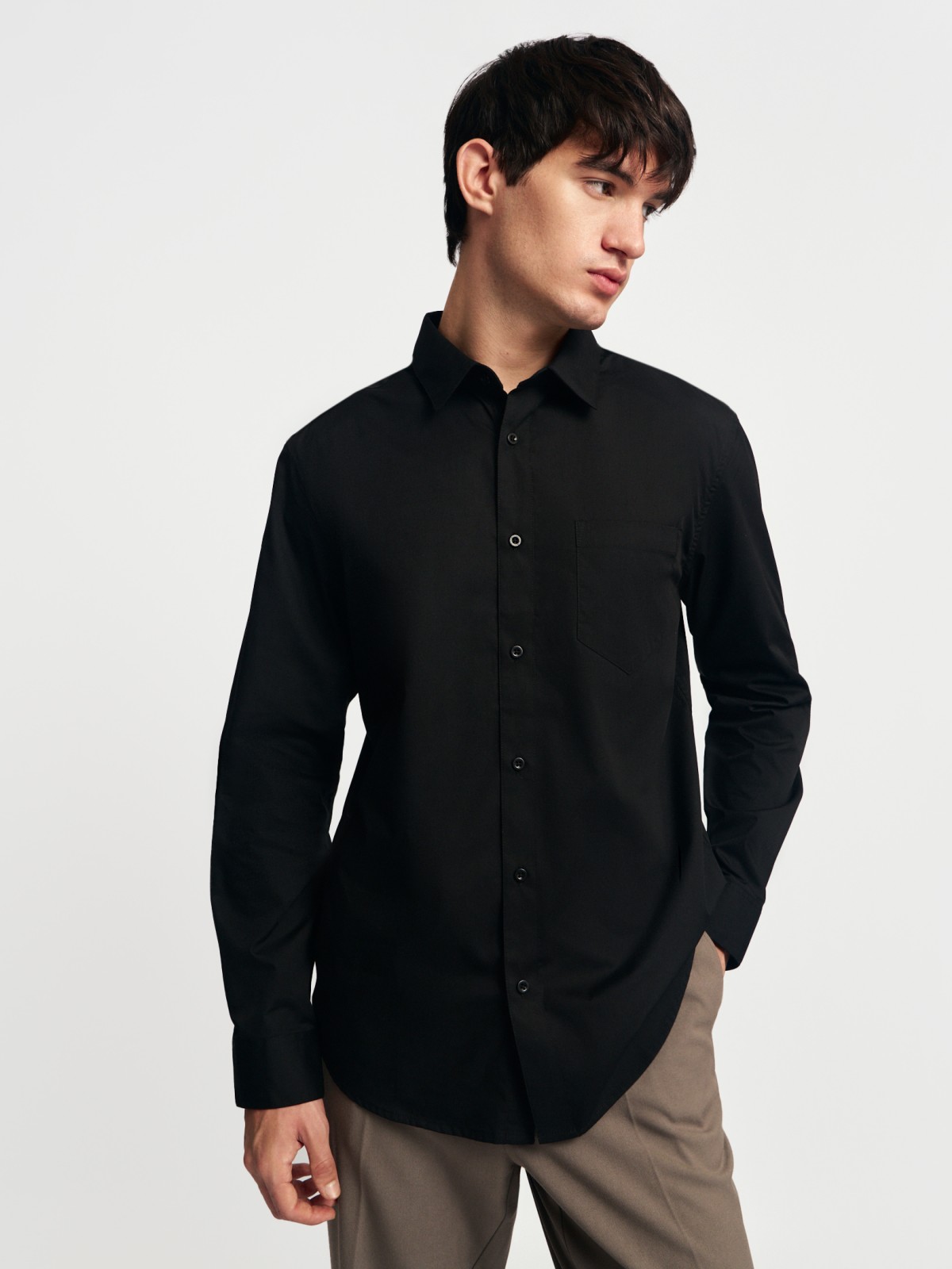 Однотонная рубашка с длинным рукавом