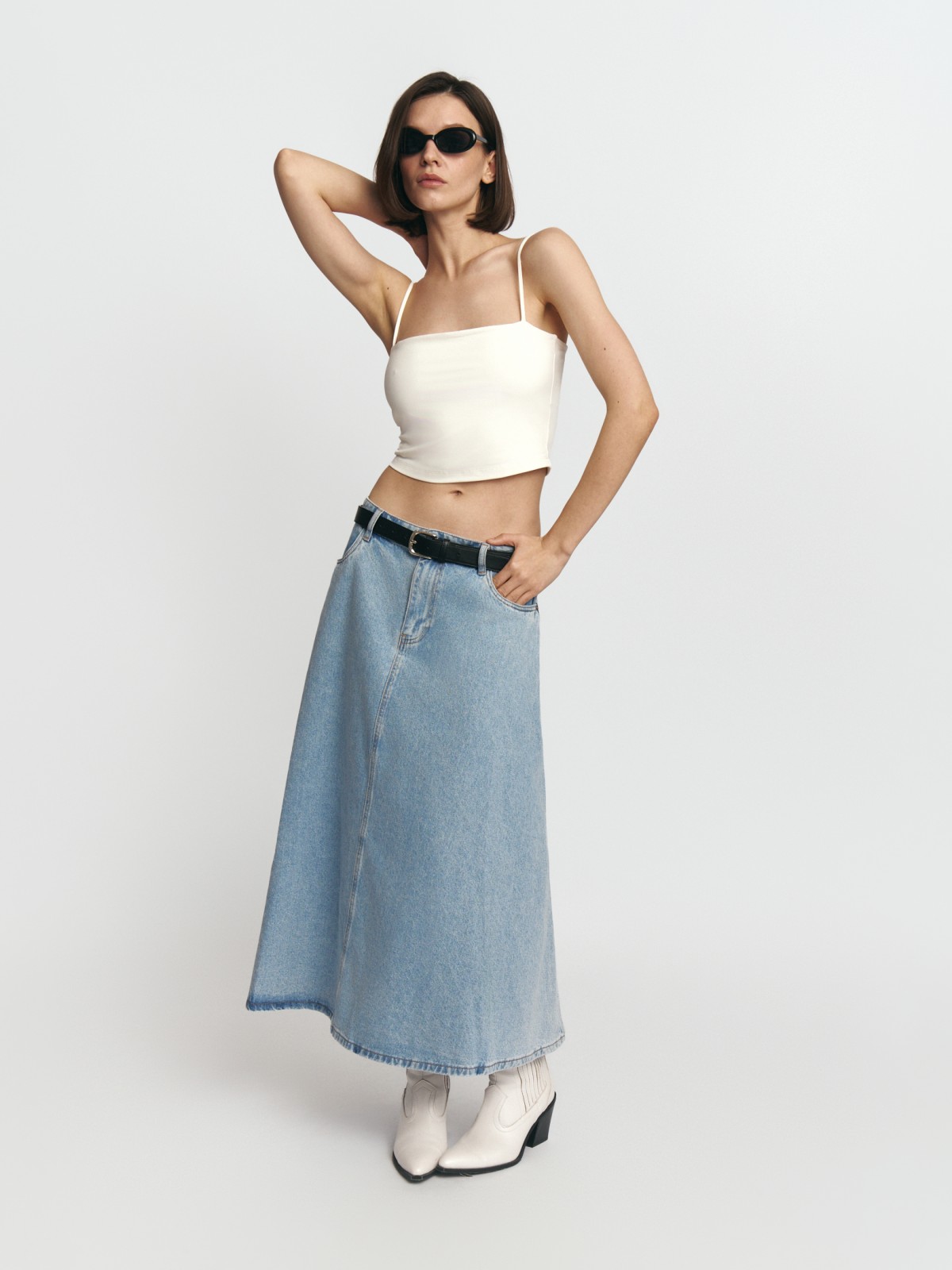 Джинсовая юбка миди из хлопка