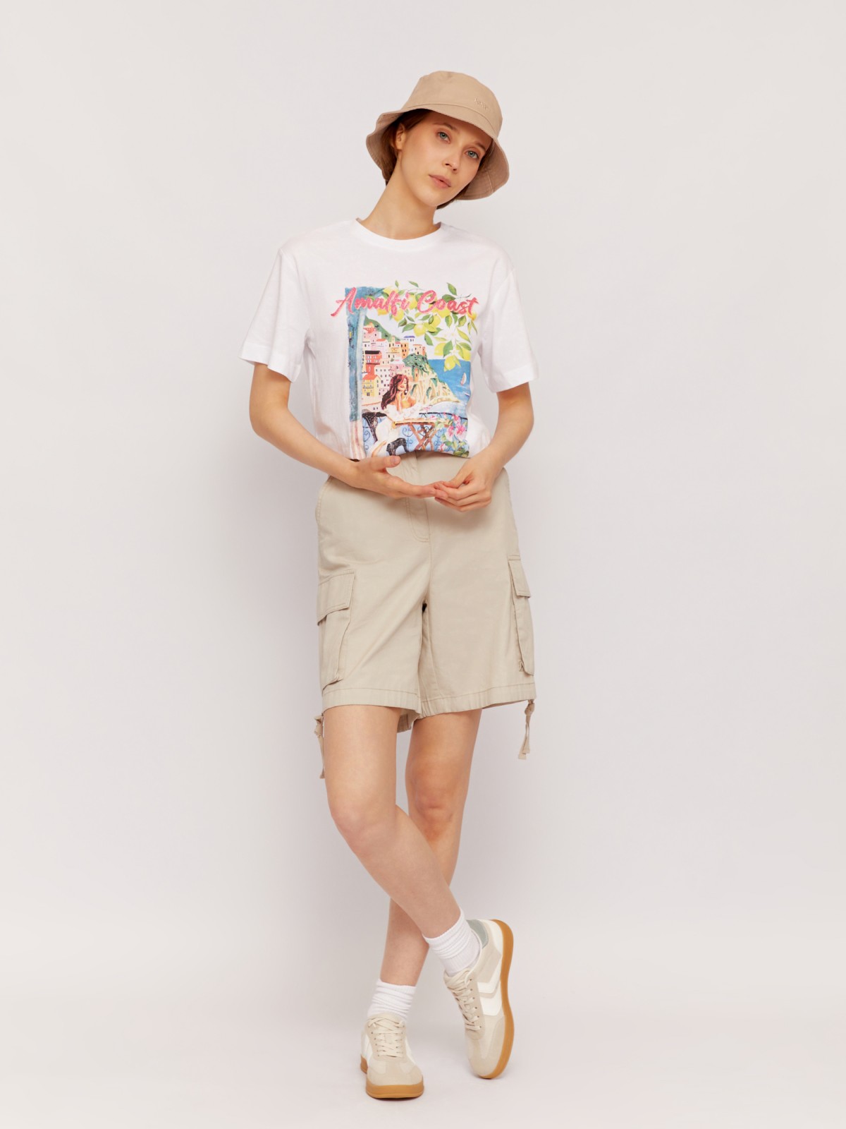 Футболка из хлопка с коротким рукавом и принтом