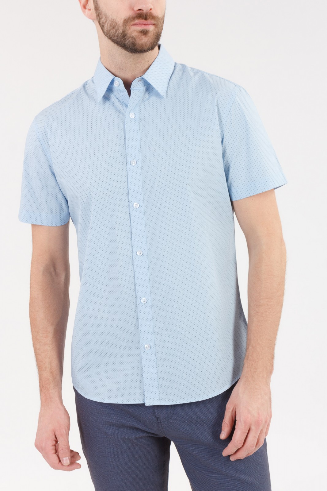 Рубашка с  короткими рукавами zolla 010222259052, цвет светло-голубой, размер S