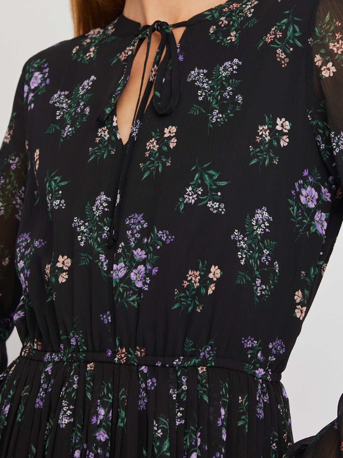 Шифоновое платье в цветочный принт с плиссировкой zolla 02411824Y143, размер XS - фото 4