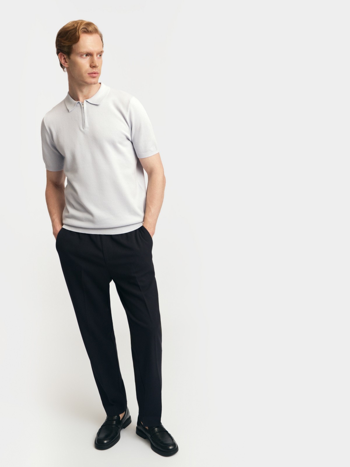 Трикотажный джемпер поло из хлопка с коротким рукавом