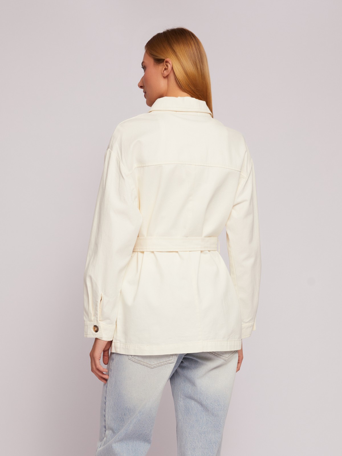 Куртка-рубашка из хлопка с поясом zolla 02421547Z093, цвет молоко, размер S - фото 6