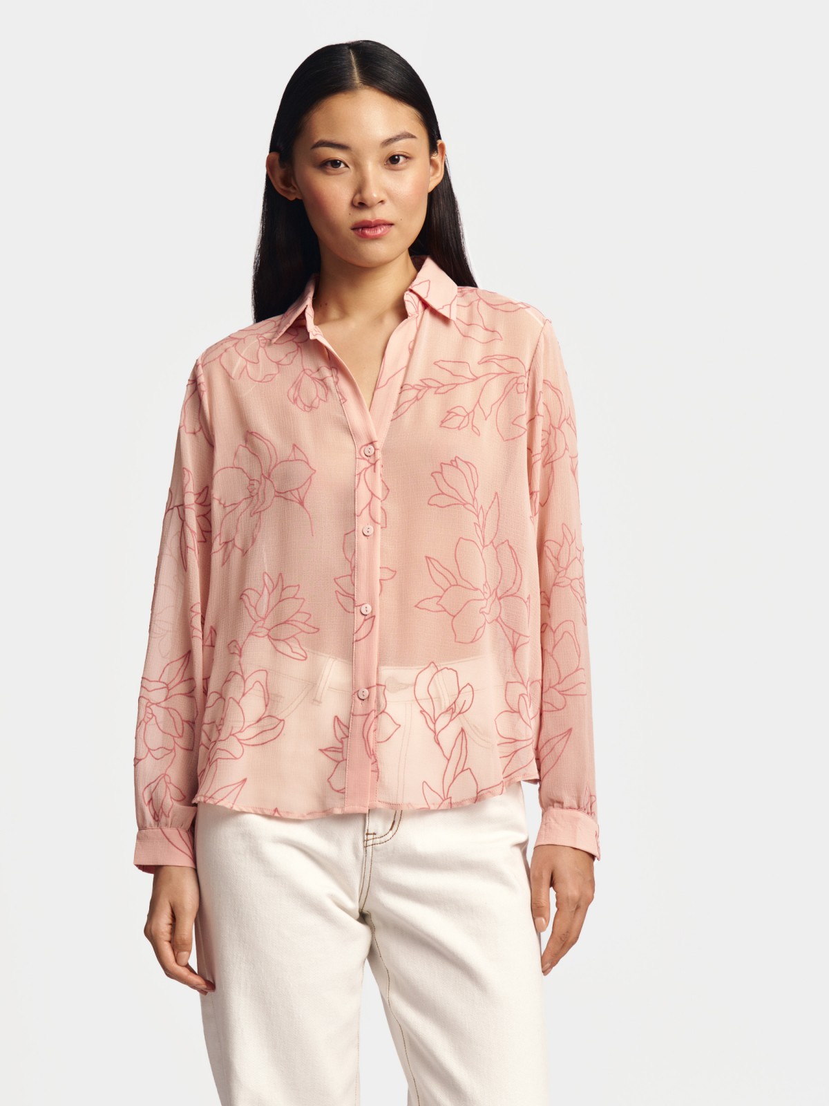 Шифоновая рубашка с вырезом на груди