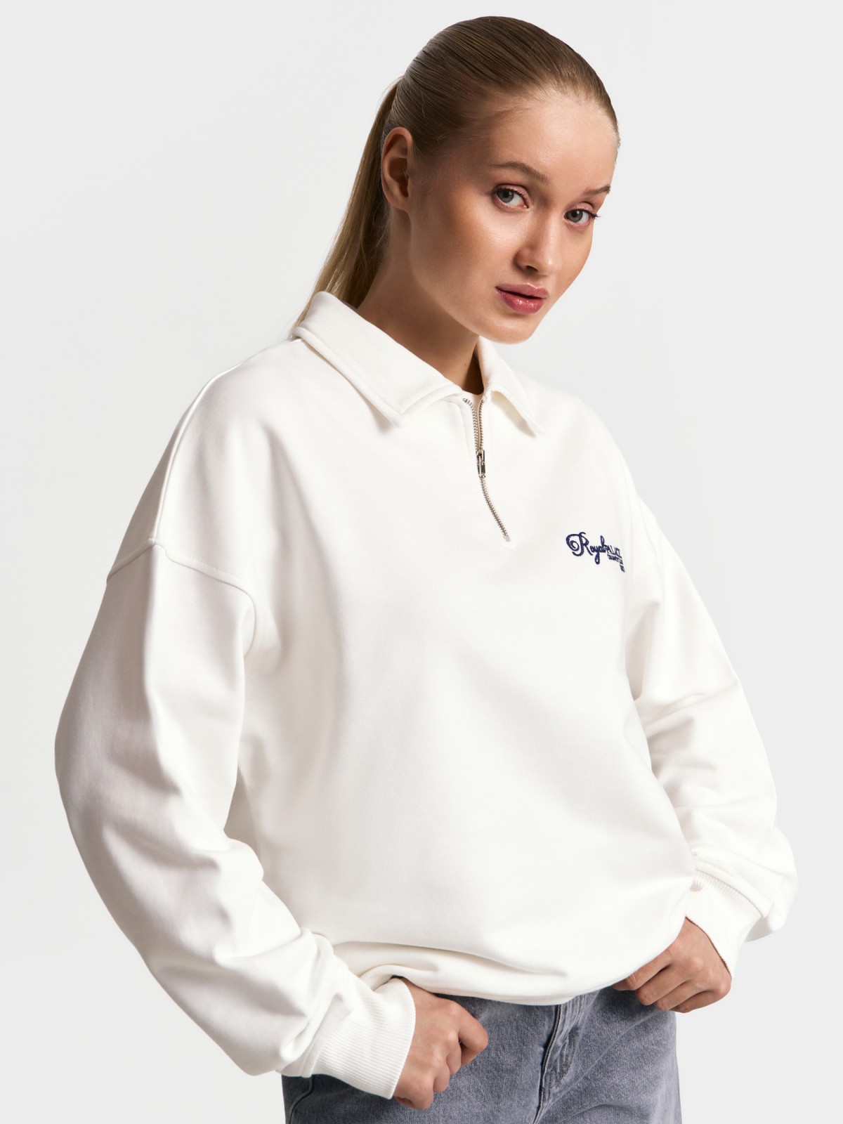 Свитшот из хлопка с воротником поло