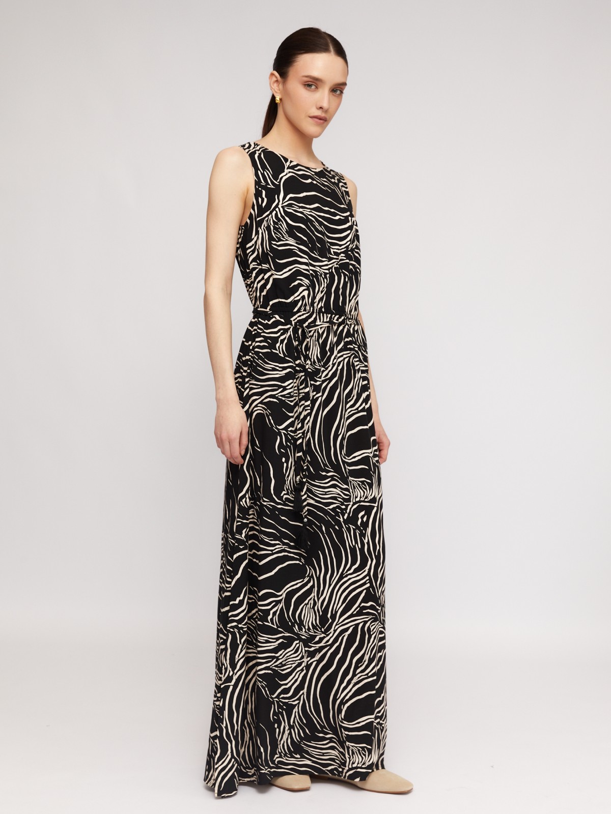Платье макси без рукавов с разрезами и поясом zolla 02424827Y322, цвет черный, размер XS - фото 2