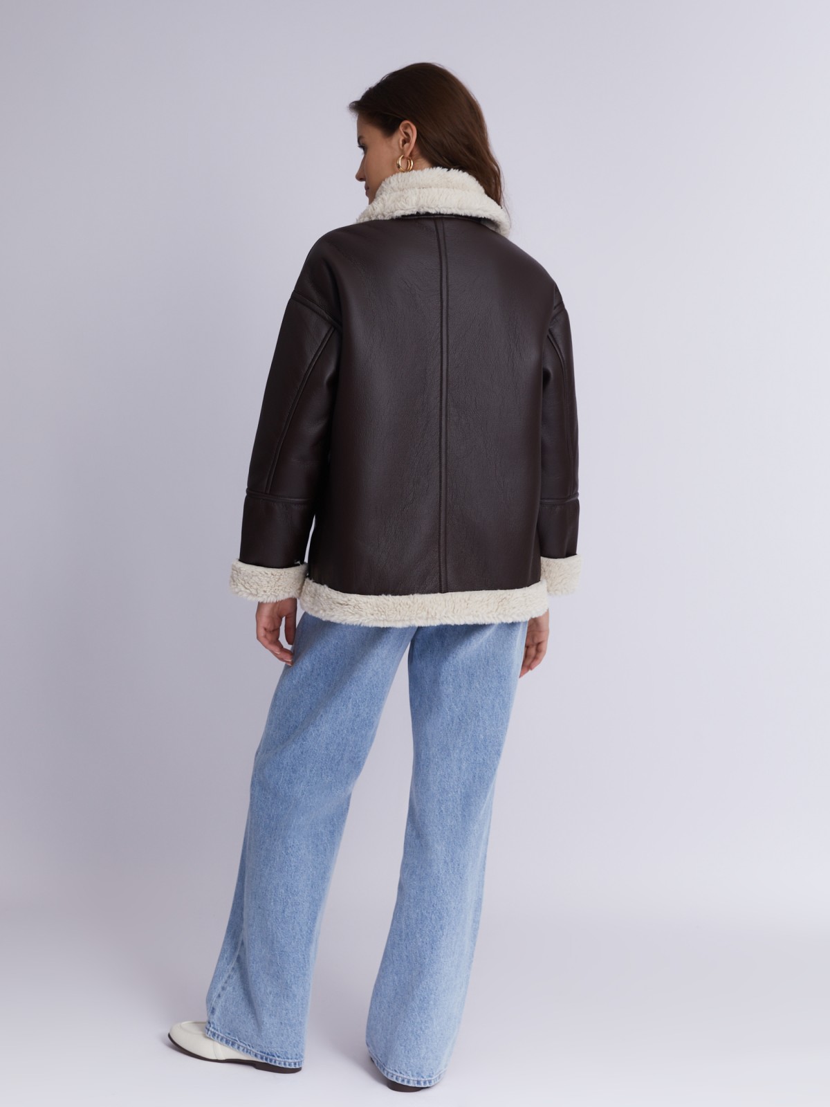 Тёплая куртка-дублёнка из экокожи с искусственным мехом по подкладке zolla 023335550124, цвет коричневый, размер XS - фото 6