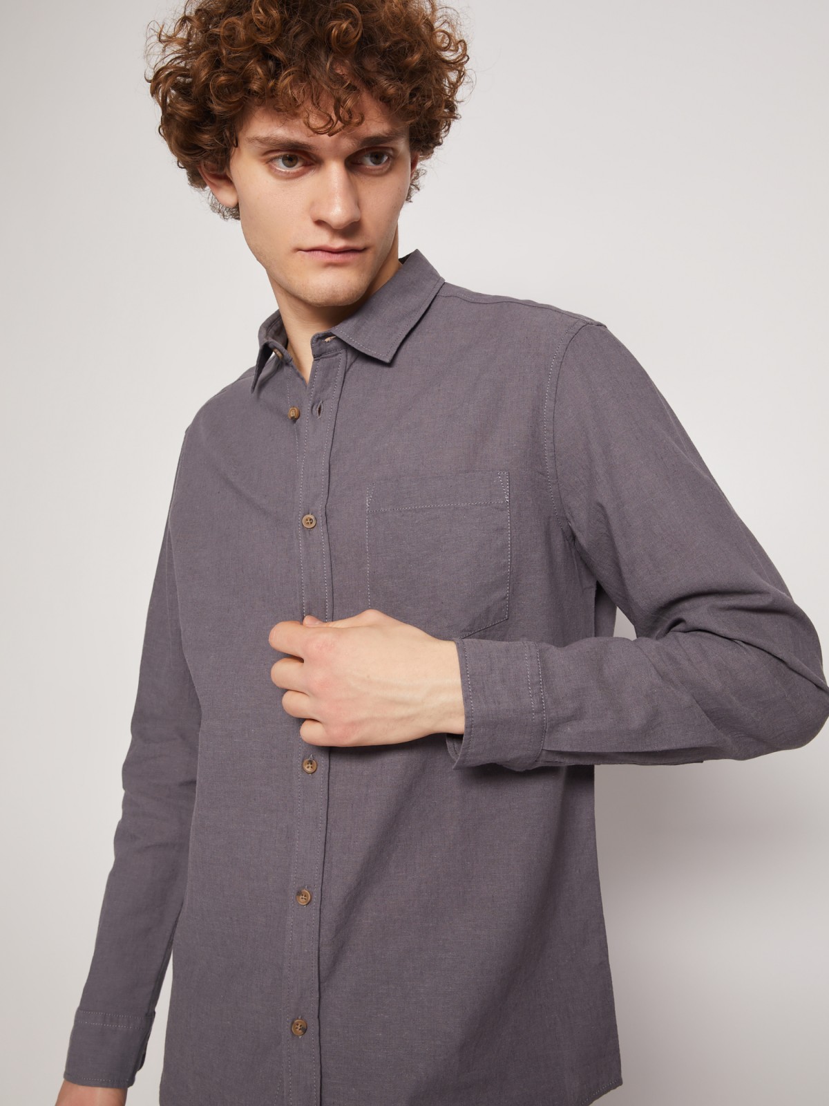 Рубашка из льна с длинным рукавом zolla 013212159013, цвет темно-серый, размер M - фото 3